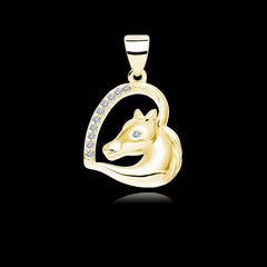 Kettenanhänger Pferd Herz 925er Silber Zirkonia goldfarben Kinder Mädchen Damen