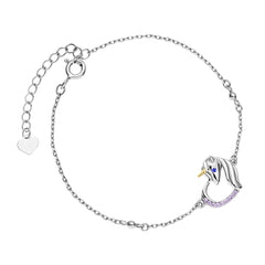 Armband mit Charm Anhänger Pferd  Einhorn Herz  925er Silber lila Zirkonia  Kinder Mädchen Damen