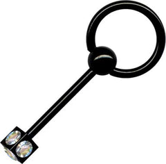 Klemmring Kugel und Hantel und einem Strass Würfel schwarz Chirurgenstahl - Cristal-Jewelry