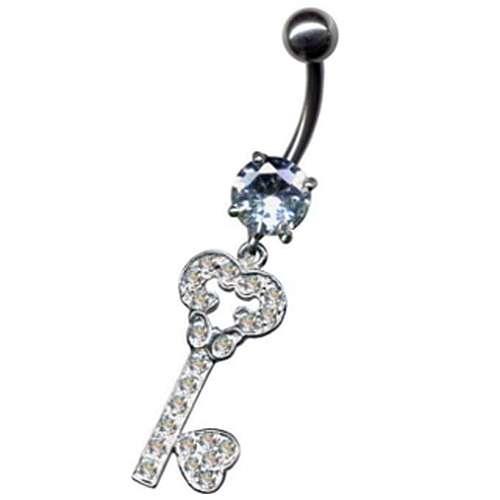 Bauchnabelpiercing Titan Strass Schlüssel Key Zirkonia CZ 925er