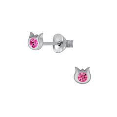 Kinder Ohrstecker Ohrschmuck Katze Cat Kristall Farbwahl Silber Ohrringe Kinderschmuck - Cristal-Jewelry