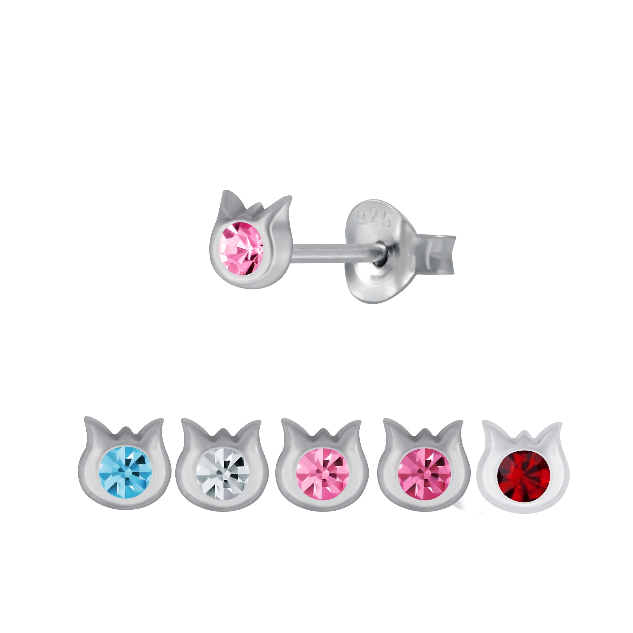 Kinder Ohrstecker Ohrschmuck Katze Cat Kristall Farbwahl Silber Ohrringe