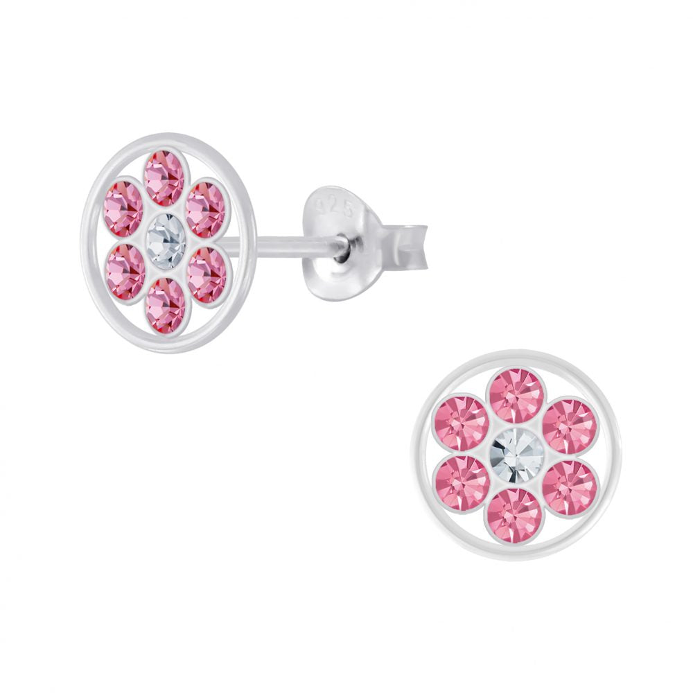 Kinder Mädchen Ohrstecker Strass Kristall pink 925er Silber Ohrringe Kinderschmuck - Cristal-Jewelry
