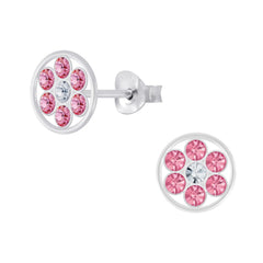 Kinder Mädchen Ohrstecker Strass Kristall pink 925er Silber Ohrringe Kinderschmuck - Cristal-Jewelry
