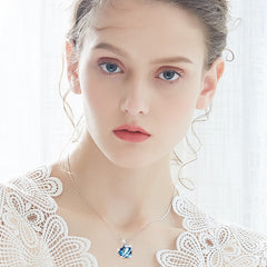 Halskette "Blumenherz " Zirkonia Kristall Herz Blume Anhänger und funkelnden Strass Steinchen 925er Silber