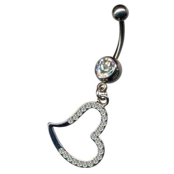 Bauchnabelpiercing mit Strass Herz und *Zirkonia Stein aus Chirurgenstahl C316L