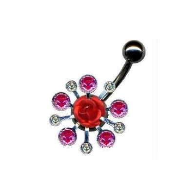 Bauchnabelpiercing mit Stahl Rose und Zirkonia