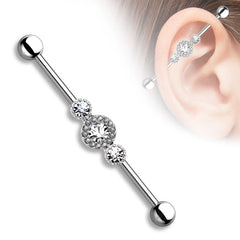 Industrial Ohr Piercing Modeschmuck Barbell mit Zirkonia Steinchen Farbwahl - Cristal-Jewelry