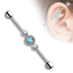 Industrial Ohr Piercing Modeschmuck Barbell mit Zirkonia Steinchen Farbwahl - Cristal-Jewelry