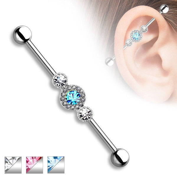 Industrial Piercing mit Zirkonia Steinchen Strass