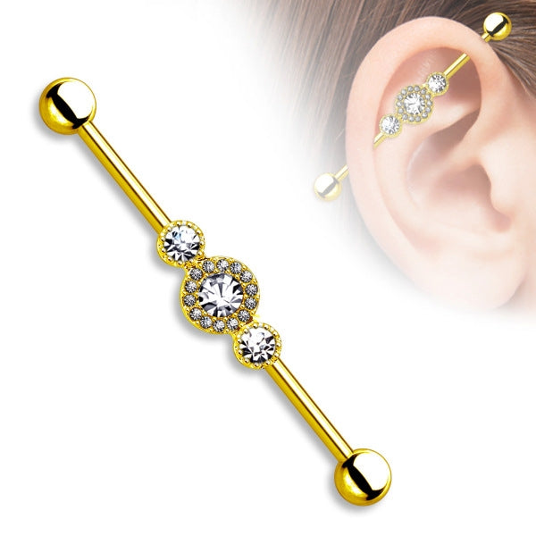 Industrial Ohr Piercing Modeschmuck Barbell mit Zirkonia Steinchen Strass Hantel - Cristal-Jewelry
