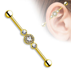 Industrial Ohr Piercing Modeschmuck Barbell mit Zirkonia Steinchen Strass Hantel - Cristal-Jewelry