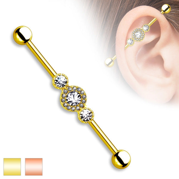 Industrial Ohr Piercing Modeschmuck Barbell mit Zirkonia Steinchen Strass Hantel - Cristal-Jewelry