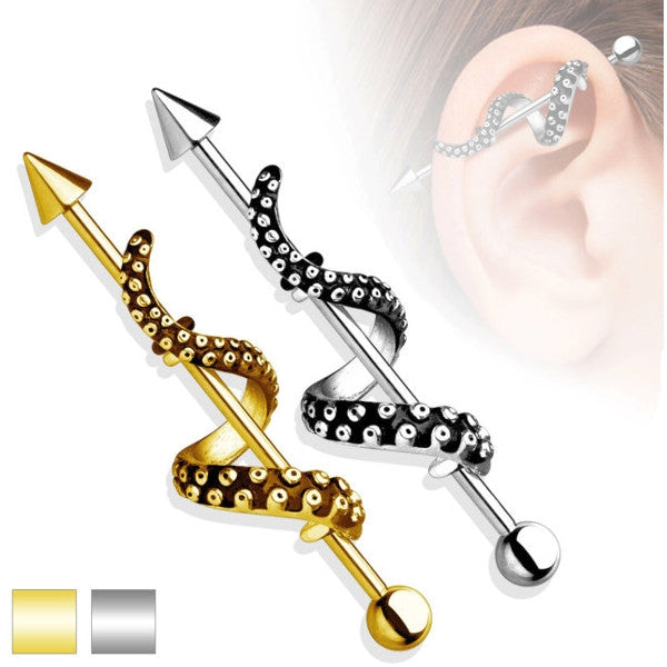 Ohr Industrial Piercing Schlange Snake Barbell Kugel Spitze Farbe