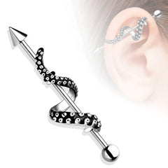 Ohr Industrial Piercing Schlange Snake Barbell Kugel Spitze Farbe: gold oder silber - Cristal-Jewelry