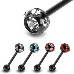 Zungenpiercing Barbell Titan (PVD) Strass Black Farbwahl