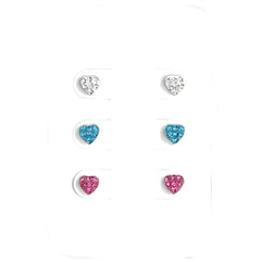 3er Set Kinder Damen Ohrstecker Herz 925er Silber Ohrringe Strass Heart - Cristal-Jewelry