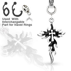 Anhänger Black Tribal Gothic Kreuz für Ketten und Bauchnabelpiercing - Cristal-Jewelry
