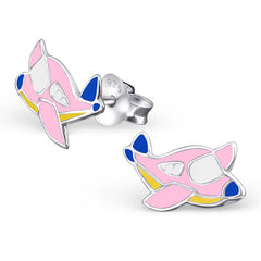 Mädchen Kinder Ohrstecker Flugzeug Jumbo 925er Silber rosa
