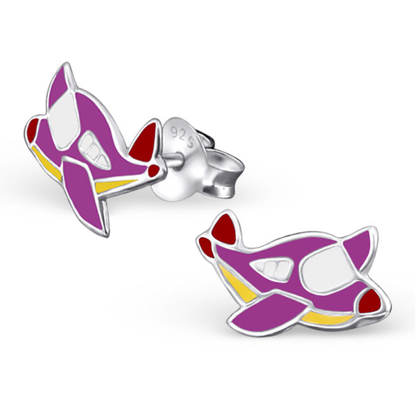 Mädchen Kinder Ohrstecker Flugzeug Jumbo 925er Silber pink