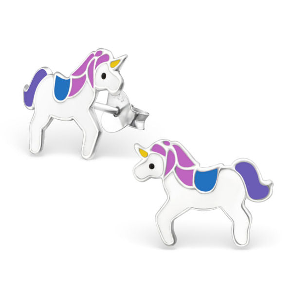 Mädchen Kinder Ohrstecker Einhorn Pferd 925er Silber pink