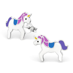 Mädchen Kinder Ohrstecker Einhorn Pferd 925er Silber pink