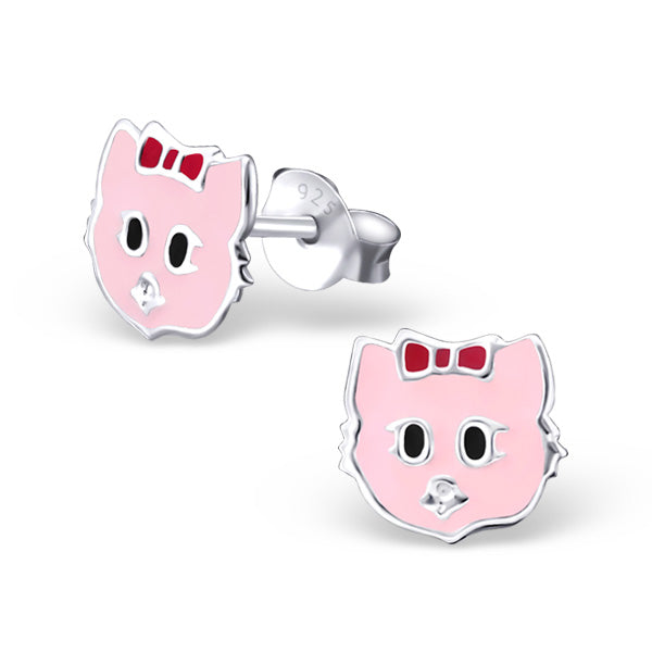 Mädchen Kinder Ohrstecker Katze Schleife rosa 925er Silber Kinderschmuck