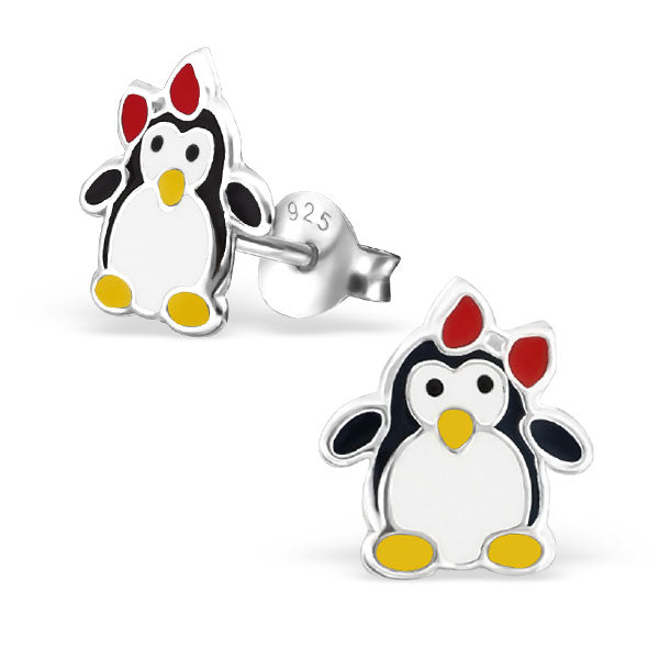 Mädchen Kinder Ohrstecker Pinguin Schleife 925er Silber