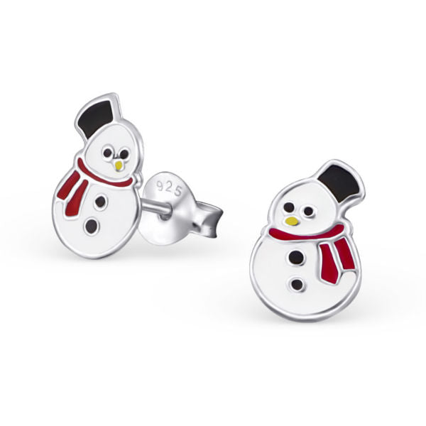 Kinder Ohrstecker Schneemann rot 925er Silber Kinderschmuck