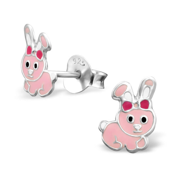 Mädchen Kinder Ohrstecker Hase mit Schleife 925er Silber Kinderschmuck
