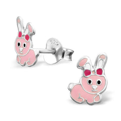 Mädchen Kinder Ohrstecker Hase mit Schleife 925er Silber Kinderschmuck