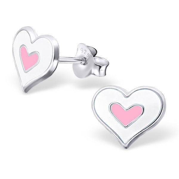 Kinder Mädchen Ohrstecker Herz Heart 925er Silber weiß/pink