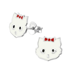 Kinder Mädchen Ohrstecker Kinderschmuck Katze Schleife 925er Silber Ohrringe