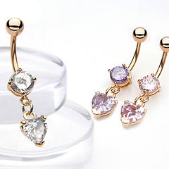 Bauchnabelpiercing Gold PVD Kristall Herz Anhänger