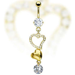 Bauchnabelpiercing Gold Style Herz Anhänger Strass Zirkonia Navel Ring