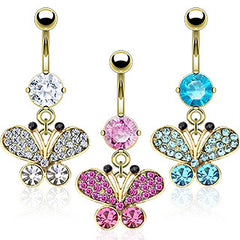 Bauchnabelpiercing Schmetterling Gold Beschichtet  Zirkonia Steinchen