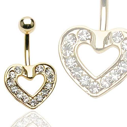 Bauchnabel Piercing in Gold-Style mit Wunderschönem Strass-Herz.