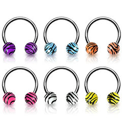 Hufeisen Piercing Zebra Kugeln Chirurgenstahl z.B. für Lippenpiercing, Brust Piercing