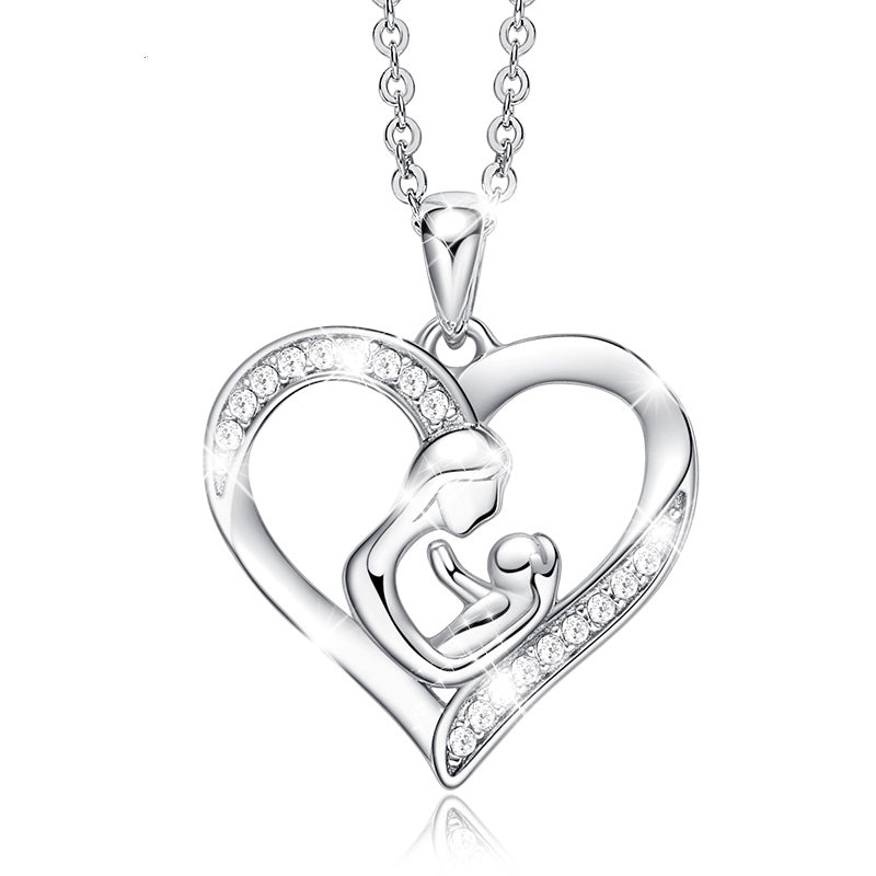 Halskette "Mama" Herz mit funkelnden Zirkonia Steinchen aus Messing Silber plattiert Muttertag