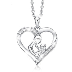 Halskette "Mama" Herz mit funkelnden Zirkonia Steinchen aus Messing Silber plattiert Muttertag