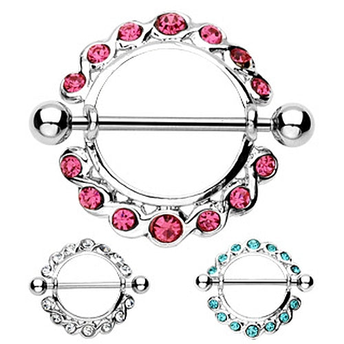 Brustwarzen Piercing mit  Kristall Steinen.
