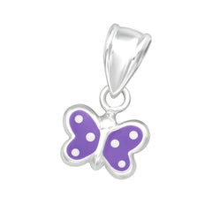 Kinder Kettenanhänger Schmetterling lila weiße Punkte 925er Silber