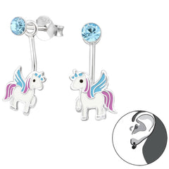Kinder Ohrstecker Ohrringe Pegasus Einhorn mit Kristall Stein 925 Silber Mädchen