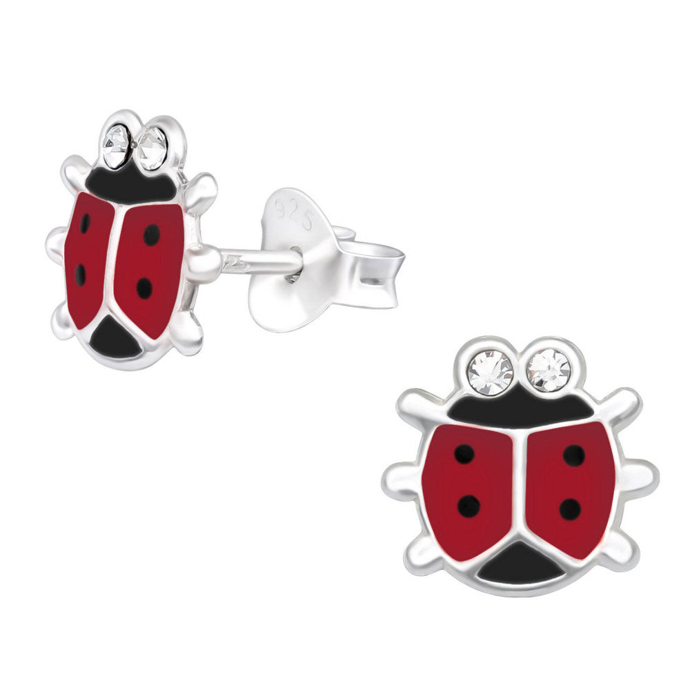 Kinder Ohrstecker Ohrschmuck Marienkäfer mit Strass Steinchen 925er Silber