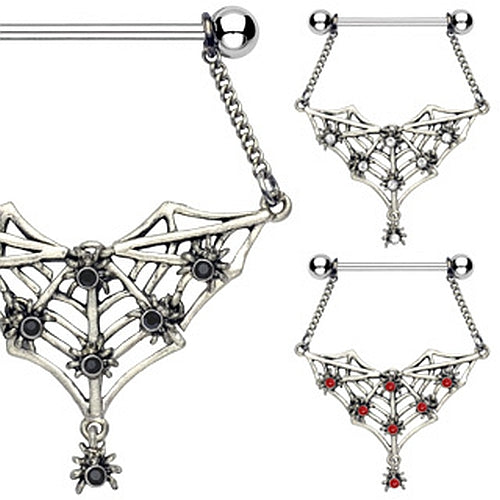 Brustwarzenpiercing Spinnennetz Strass Spiders Web Dangle