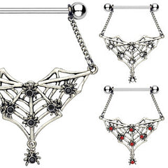 Brustwarzenpiercing Spinnennetz Strass Spiders Web Dangle