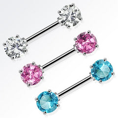 Brustpiercing mit zwei runden Zirkonia Steinen Chirurgenstahl Barbell C316L