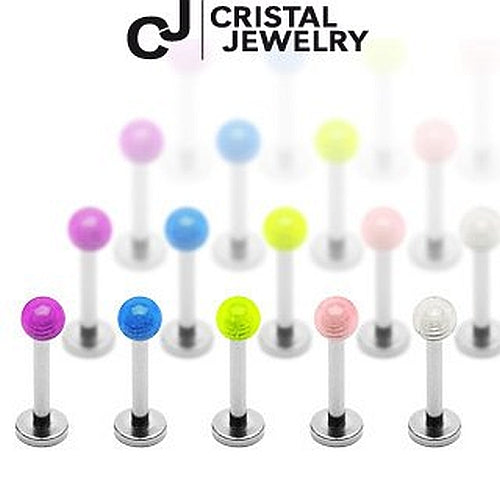 Labret Piercing aus Chirurgenstahl mit bunter UV-Acryl Kugel.
