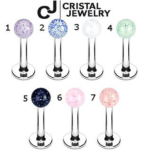 Piercing aus Chirurgenstahl mit UV-Acryl Glitzer Kugel.