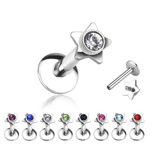 Labret Piercing Lippenpiercing Stern Strasssteinchen Chirurgenstahl